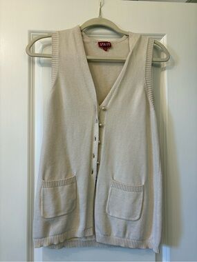 STAUD Cream Sleeveless Knit Cardigan Vest with Pearl Buttons